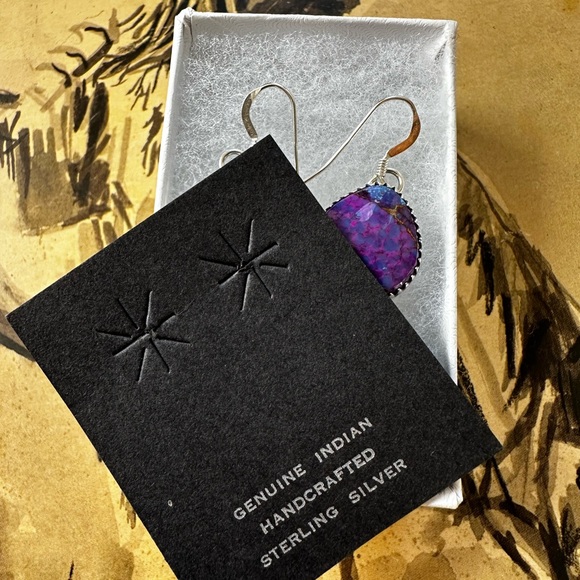 Navajo Garrison Boyd Mojave Purple Turquoise Earrings - Picture 3 of 6